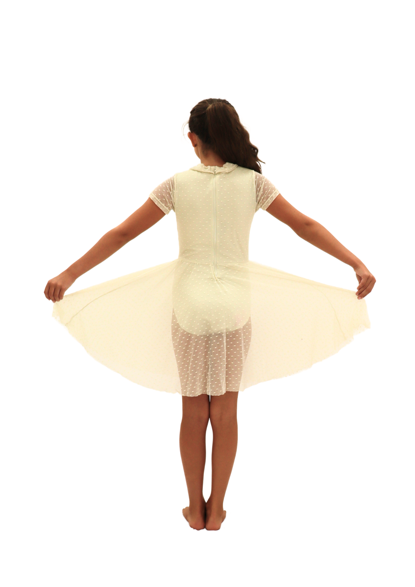 Pale Yellow Mesh Dress with Polka Dots