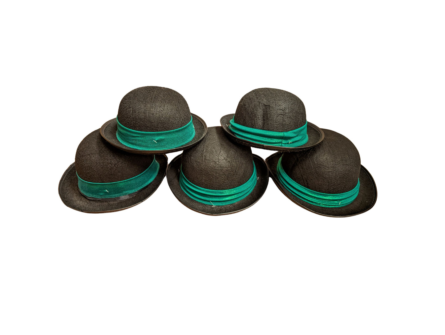 Black Bowler Hat with Green Ribbon