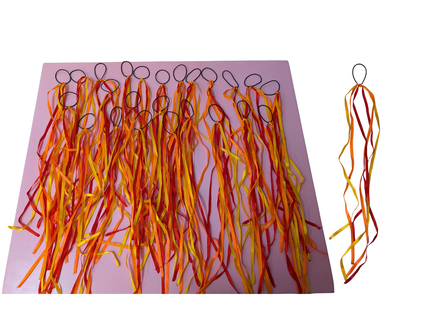 Long Red, Yellow and Orange Ribbon with Black Hair Ties