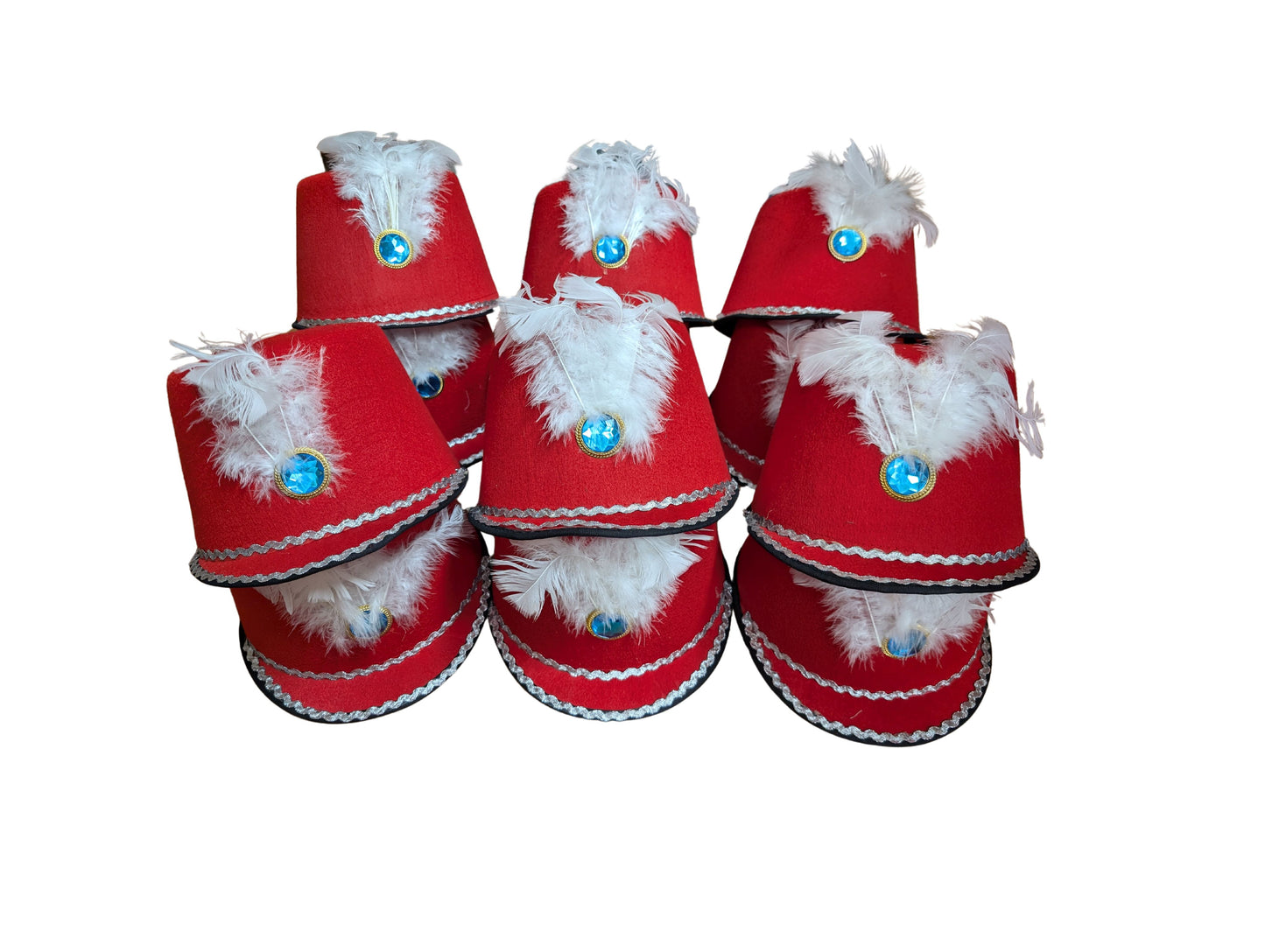 Red Soldiers Top Hat with Decorative Feathers