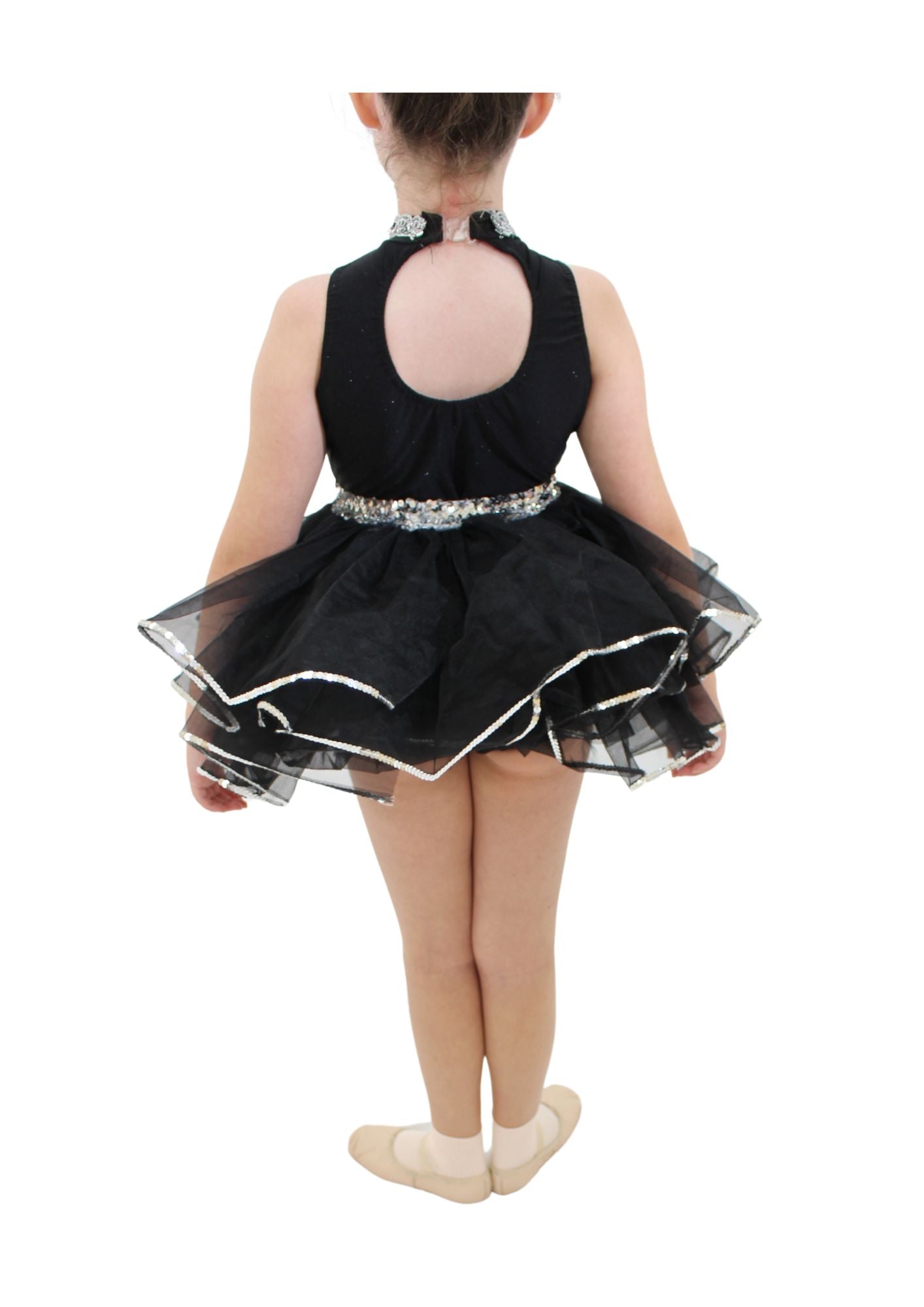 Black tulle skirt with silver trim and waistband