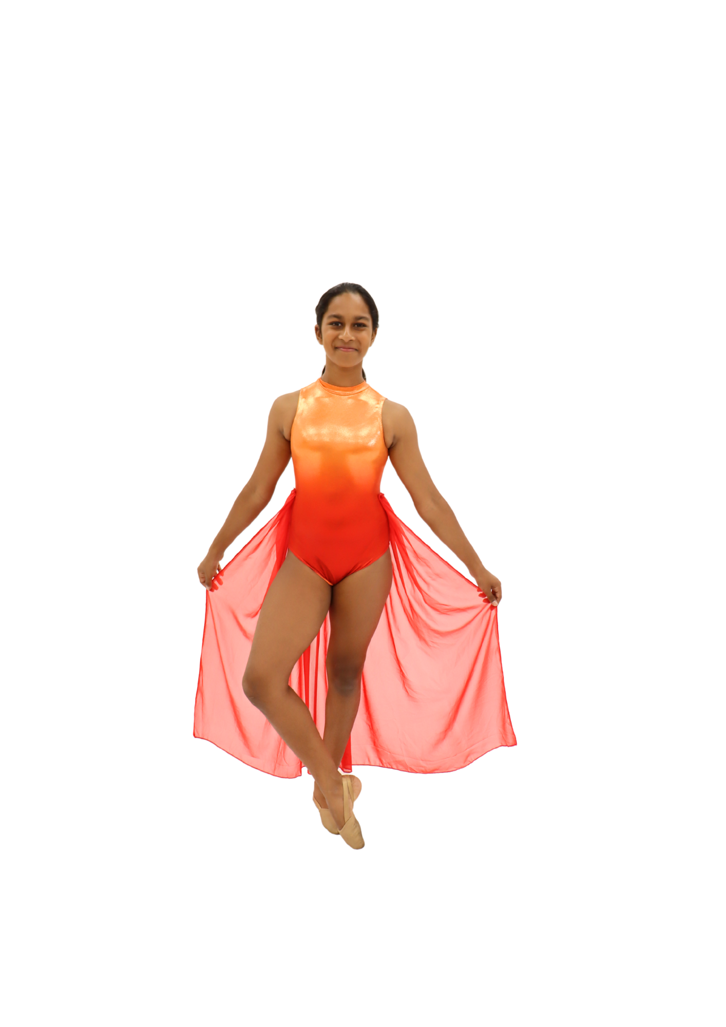 Red and Orange Leotard Chiffon Dress
