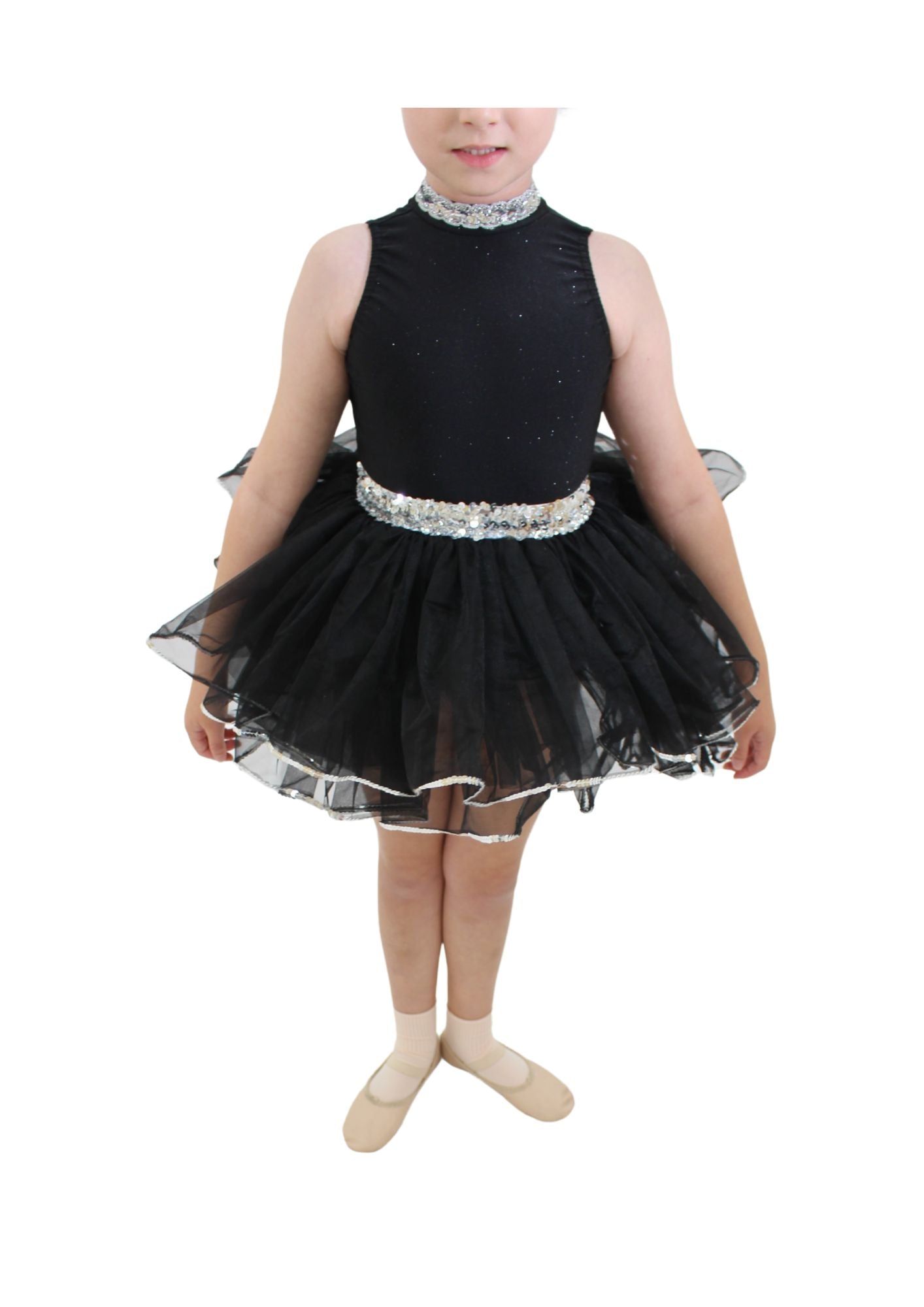 Black tulle skirt with silver trim and waistband