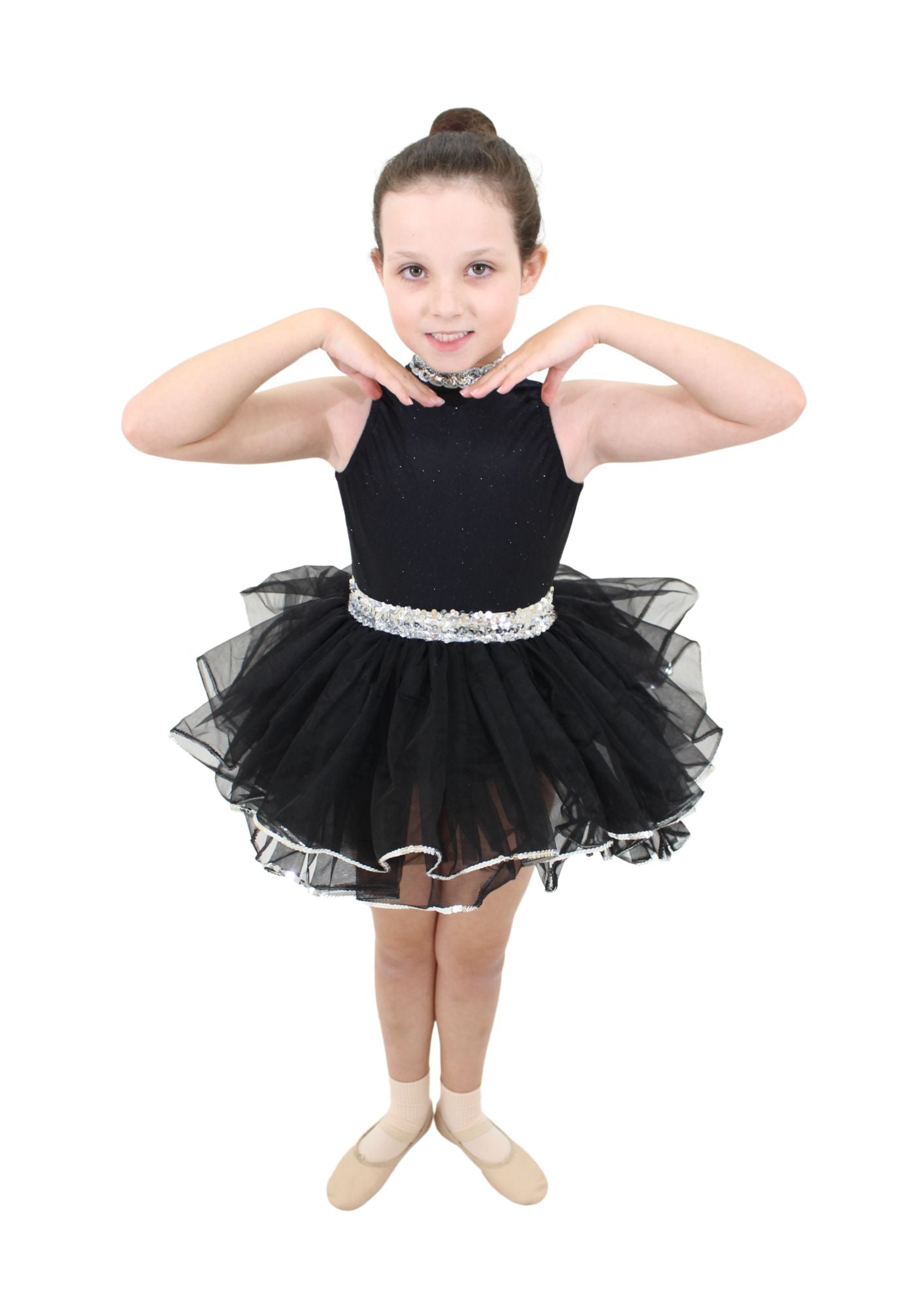 Black tulle skirt with silver trim and waistband