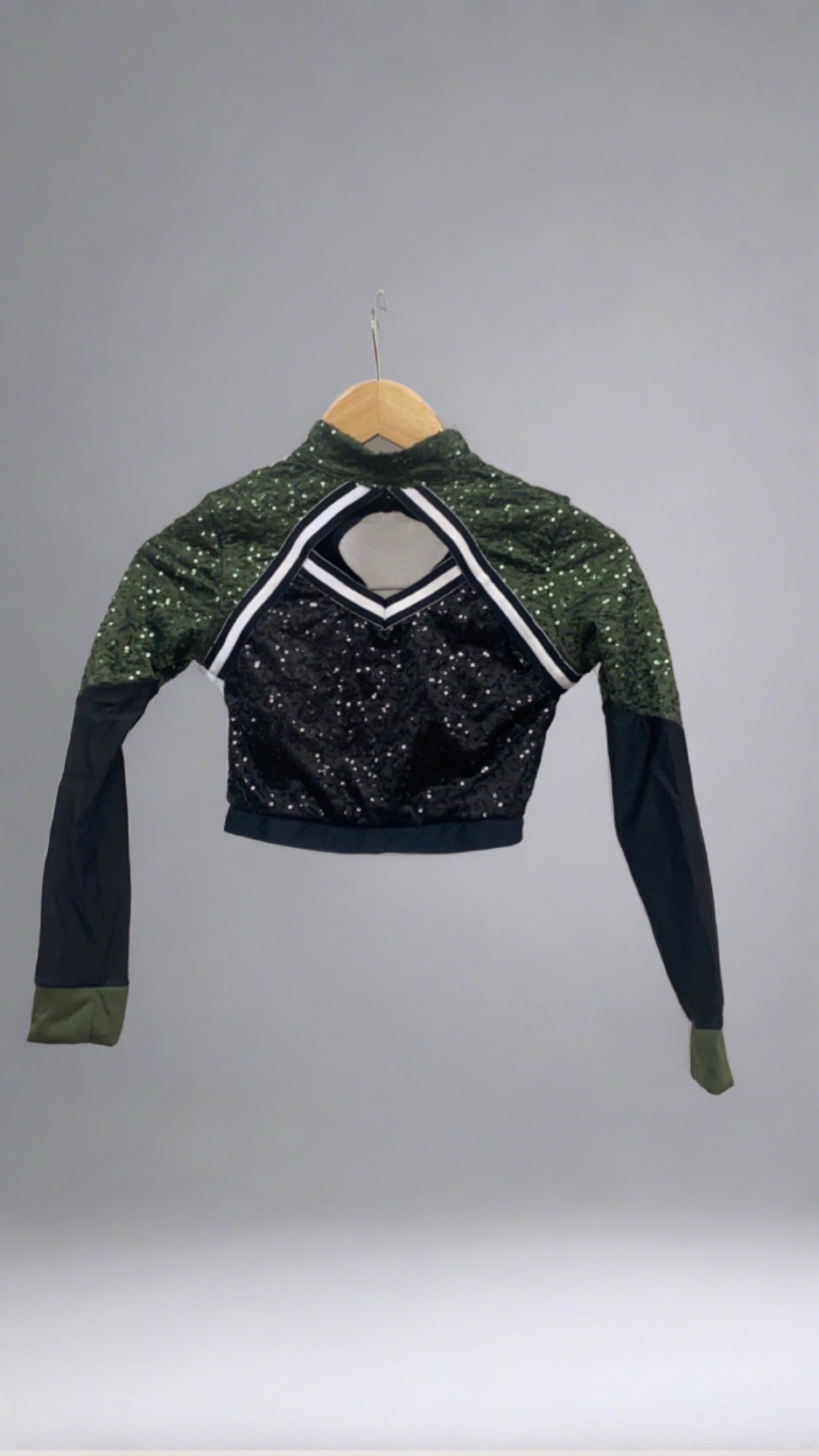 Green & Black Sequin Long-Sleeve Crop