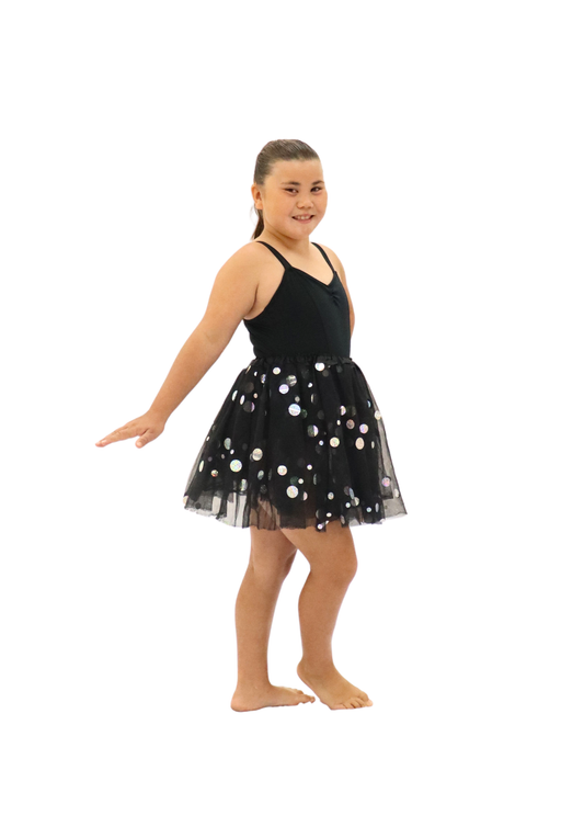 Black & Silver Polkadot Puff Skirt