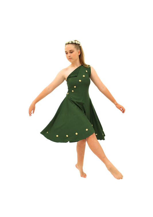 Green One Shoulder Dress with Flowers