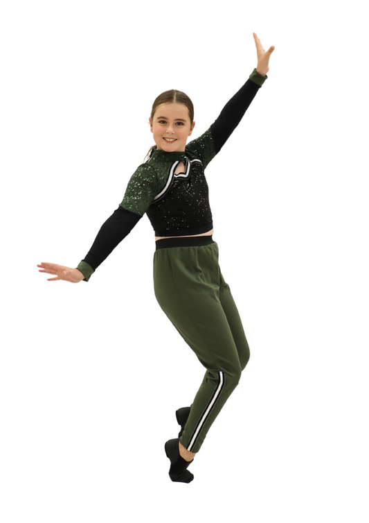Green, White & Black Stripe Detail Pants