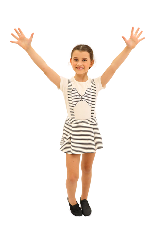 Black and White Stripe Skirt with Attached Suspenders