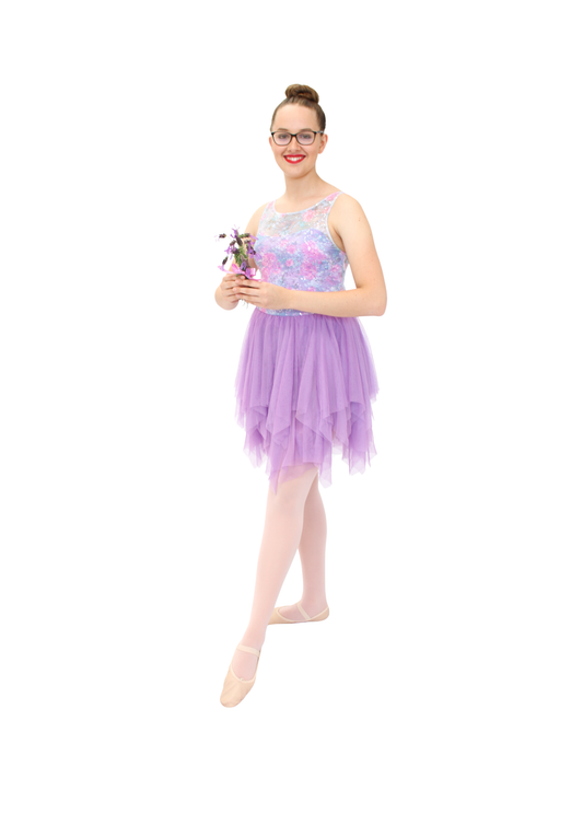 Lavender layered handkerchief dress