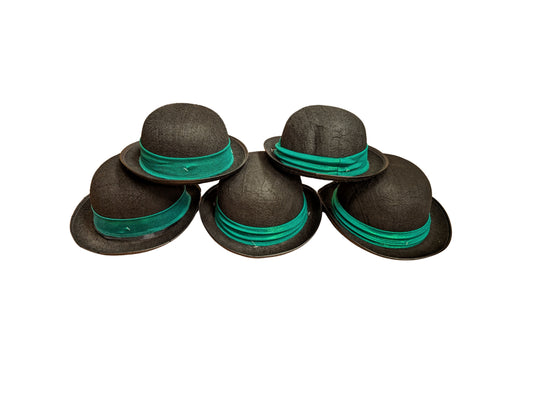 Black Bowler Hat with Green Ribbon