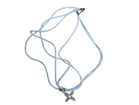 White Beaded Flower Pendant Necklace