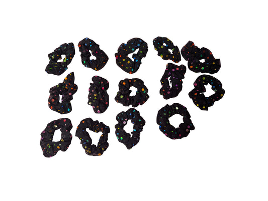 Black Scrunchie with Rainbow Dots