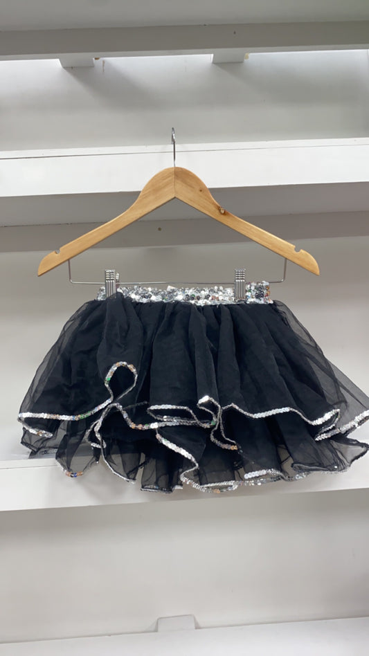 Black tulle skirt with silver trim and waistband