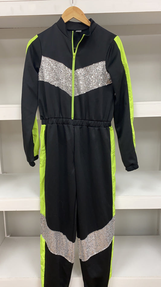 Yellow/Green, Silver & Black Tracksuit Unitard, Silver & Black Tracksuit Unitard