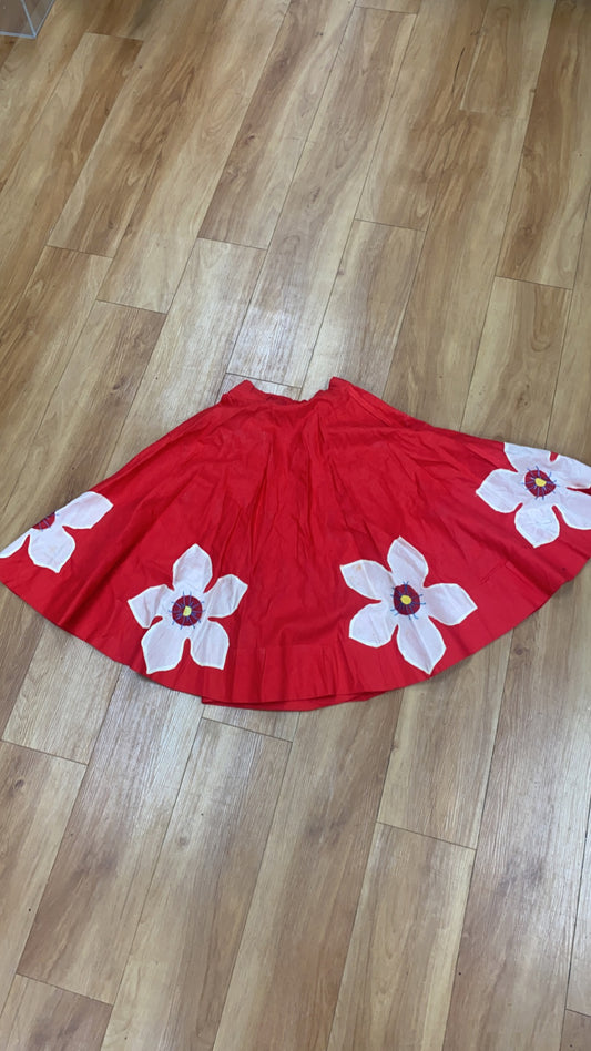 Red Skirt with White Flowers
