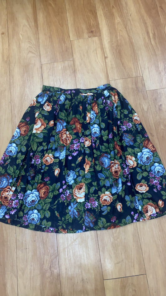 Black Floral Village Skirt