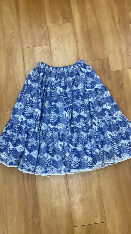 Blue Patterned Village Skirt
