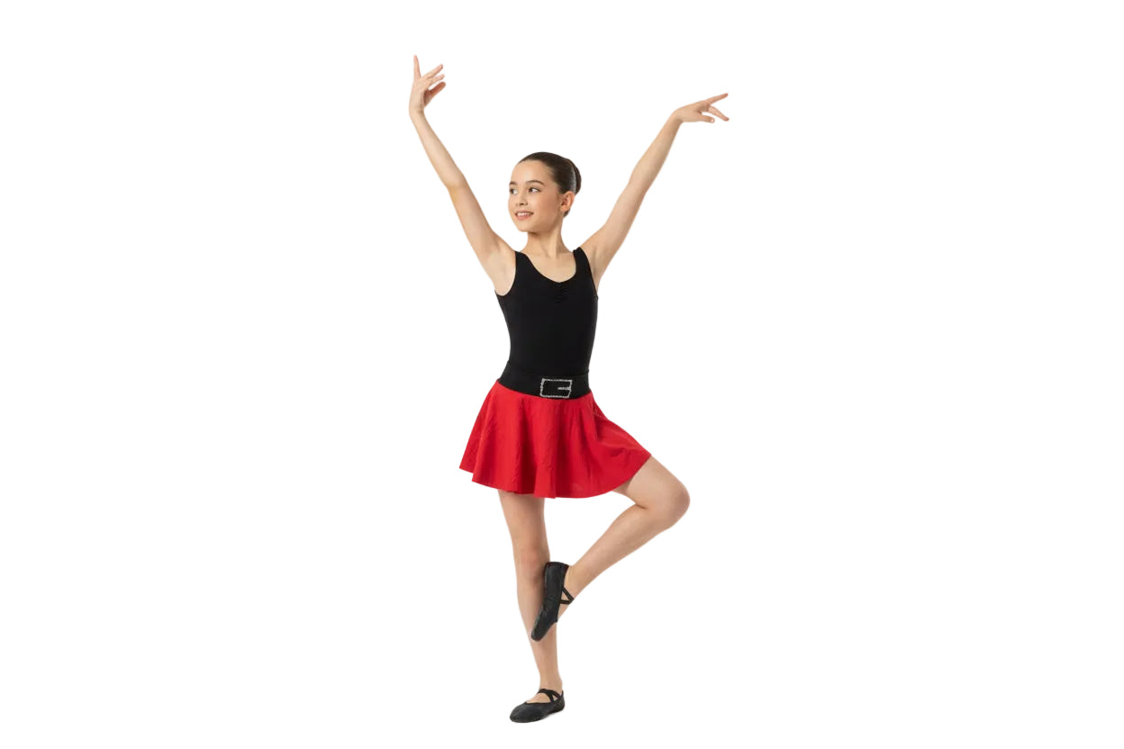 Red Skirt with Black Waistband and silver sparkle buckle